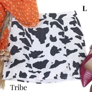 Tribe White Black Animal Print Denim Skirt Sz L